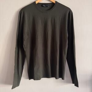 Ralph Lauren Black Label Dark Olive Green Sweater Leather Elbow Patches Large